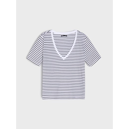 Bluzka damska Sinsay w paski wielokolorowa z krótkimi rękawami na lato 