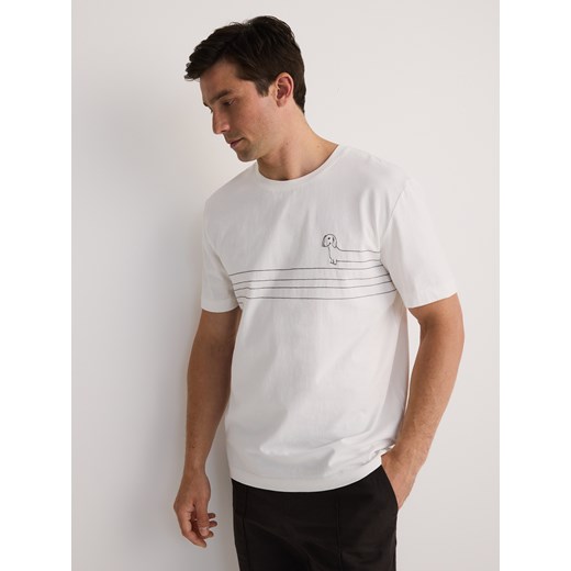 Reserved - T-shirt regular z haftem - biały ze sklepu Reserved w kategorii T-shirty męskie - zdjęcie 179467209