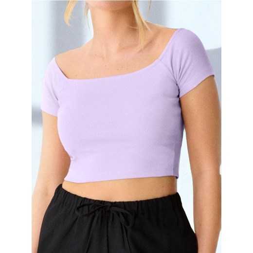 Sinsay - Crop top z krótkim rękawem - fioletowy ze sklepu Sinsay w kategorii Bluzki damskie - zdjęcie 179469737