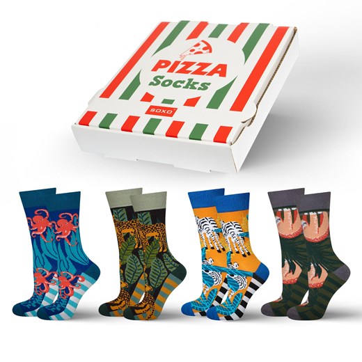Zestaw 4x Skarpetki męskie kolorowe SOXO GOOD STUFF w kartoniku pizza | pomysł na upominek ze sklepu Sklep SOXO w kategorii Skarpetki męskie - zdjęcie 179470007