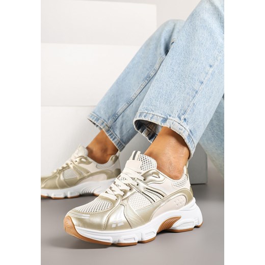 Beżowe Streetwearowe Sneakersy ze Wstawkami z Siateczki Deylisse ze sklepu renee.pl w kategorii Buty sportowe damskie - zdjęcie 179472616