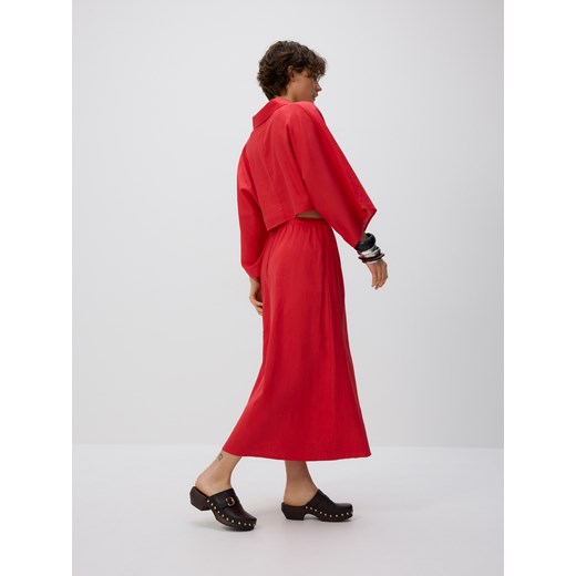 Reserved - Spódnica midi z lnem - czerwony Reserved XL Reserved