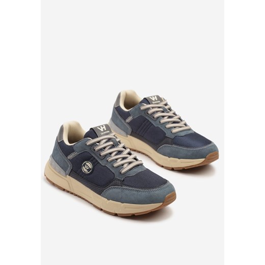 Buty sportowe męskie granatowe Born2be skórzane wiązane