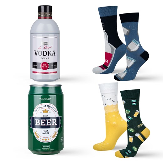 Zestaw 2x Skarpetki męskie kolorowe SOXO GOOD STUFF Vodka w butelce i piwo w puszce śmieszne bawełniane ze sklepu Sklep SOXO w kategorii Skarpetki męskie - zdjęcie 179474366