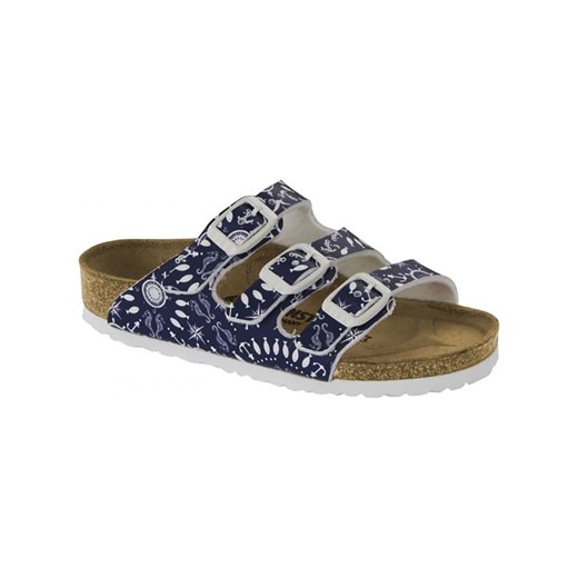 Niebieskie klapki dziecięce BIRKENSTOCK skórzane z nadrukami