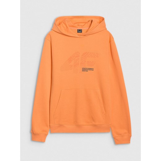 Męska bluza dresowa nierozpinana z kapturem 4F 4FWSS25TSWSM1585 - pomarańczowa ze sklepu Sportstylestory.com w kategorii Bluzy męskie - zdjęcie 179485299