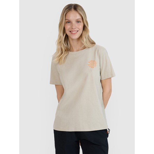 Damski t-shirt oversize 4F 4FWSS25TTSHF1994 - beżowy ze sklepu Sportstylestory.com w kategorii Bluzki damskie - zdjęcie 179485806