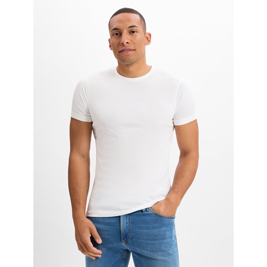Nils Sundström T-shirt męski Mężczyźni Bawełna biały jednolity ze sklepu vangraaf w kategorii T-shirty męskie - zdjęcie 179489707