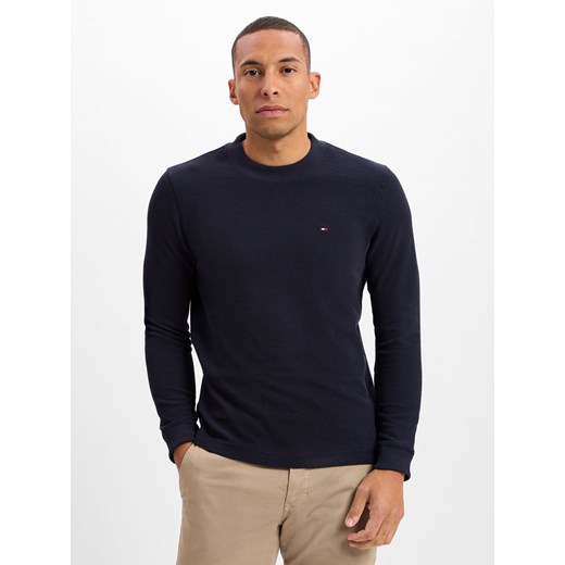 Tommy Hilfiger Męska koszula z długim rękawem Mężczyźni granatowy wypukły wzór tkaniny ze sklepu vangraaf w kategorii T-shirty męskie - zdjęcie 179489725