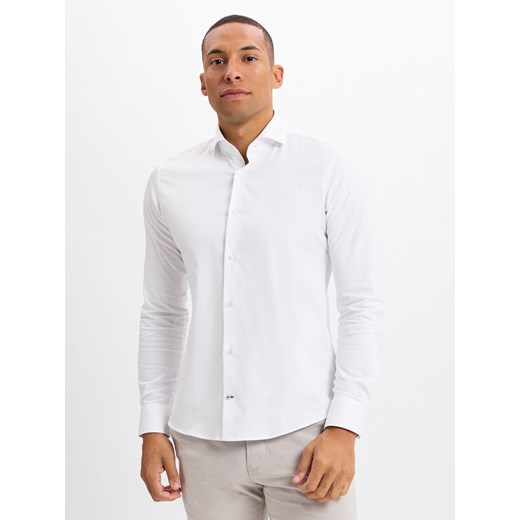 JOOP! Koszula męska - Pares Mężczyźni Slim Fit Bawełna biały jednolity ze sklepu vangraaf w kategorii Koszule męskie - zdjęcie 179489747