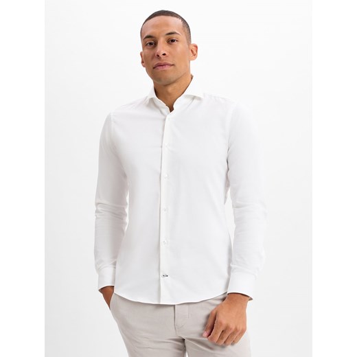 JOOP! Męska koszula biznesowa - Pares Mężczyźni Slim Fit Bawełna biały jednolity ze sklepu vangraaf w kategorii Koszule męskie - zdjęcie 179489748