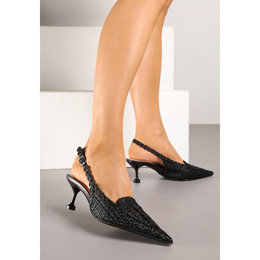 Czarne Sandały na Szpilce z Geometrycznym Zdobieniem Typu Slingback Nevonira ze sklepu renee.pl w kategorii Czółenka - zdjęcie 179490239