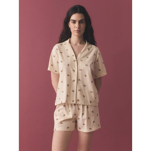 Reserved - Bawełniana piżama dwuczęściowa - złamana biel Reserved XS Reserved