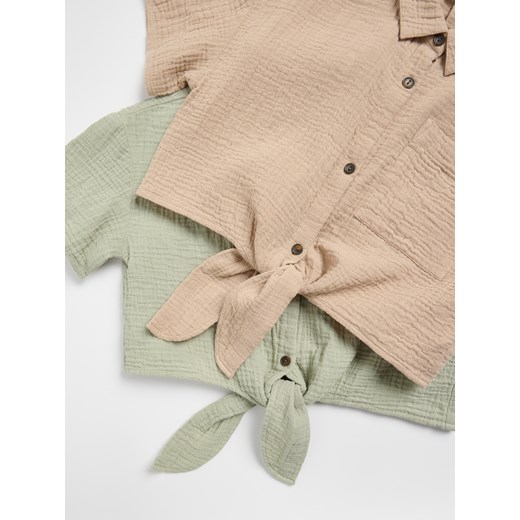 Reserved - Muślinowa koszula z wiązaniem - oliwkowy Reserved 116 (5-6 lat) Reserved