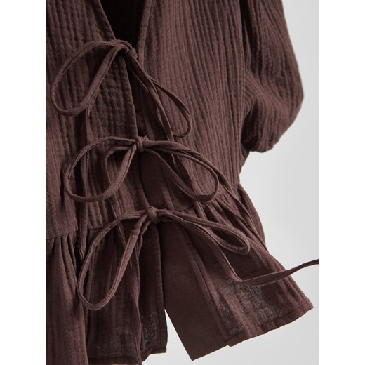 Reserved - Muślinowa bluzka z wiązaniem - brązowy Reserved XL Reserved
