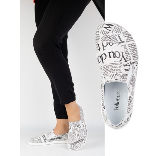 BAREFOOT Skórzane pólbuty damskie wsuwane Pollonus 5-1308-024 Gazeta Biały ze sklepu butyolivier w kategorii Półbuty damskie - zdjęcie 179493958