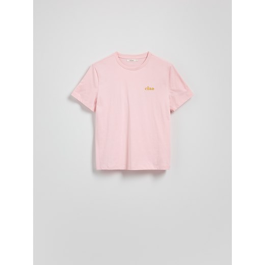 Reserved - T-shirt z haftem - pastelowy róż Reserved L Reserved