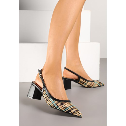 Czarne Sandały na Słupku Slingback Ozdobione Szydełkową Cholewką Novilissea ze sklepu renee.pl w kategorii Czółenka - zdjęcie 179494986