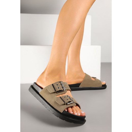 Zielone Klapki Ozdobione Klamrami Teitelle Renee 40 okazja renee.pl