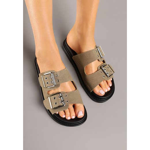 Zielone Klapki Ozdobione Klamrami Teitelle Renee 38 okazyjna cena renee.pl