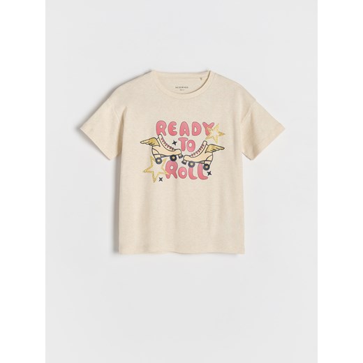 Reserved - Bawełniany t-shirt z nadrukiem - beżowy Reserved 122 (6-7 lat) Reserved
