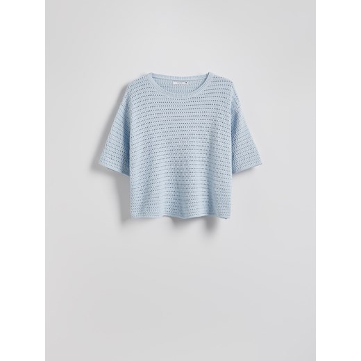 Reserved - Ażurowy sweter z krótkimi rękawami - jasnoniebieski Reserved L Reserved