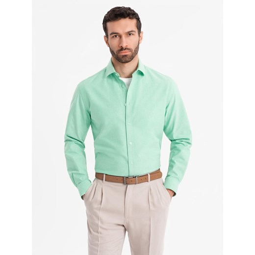 Bawełniana pastelowa koszula męska typu oxford – miętowa V4 OM-SHOS-0183 ze sklepu ombre w kategorii Koszule męskie - zdjęcie 179500837