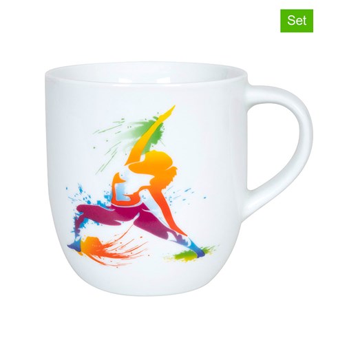 Könitz Kubki jumbo (2 szt.) &quot;Active - Yoga&quot; w kolorze białym ze wzorem - 580 ml ze sklepu Limango Polska w kategorii Dzbanki i zaparzacze - zdjęcie 179502149