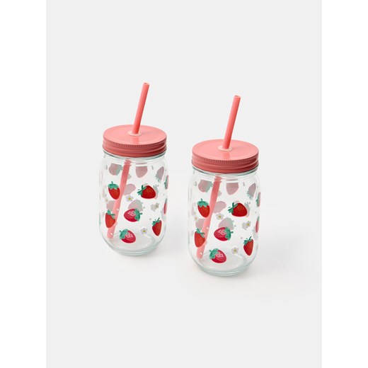 Sinsay - Kubek ze słomką z motywem truskawek 2 pack - czerwony Sinsay One Size Sinsay
