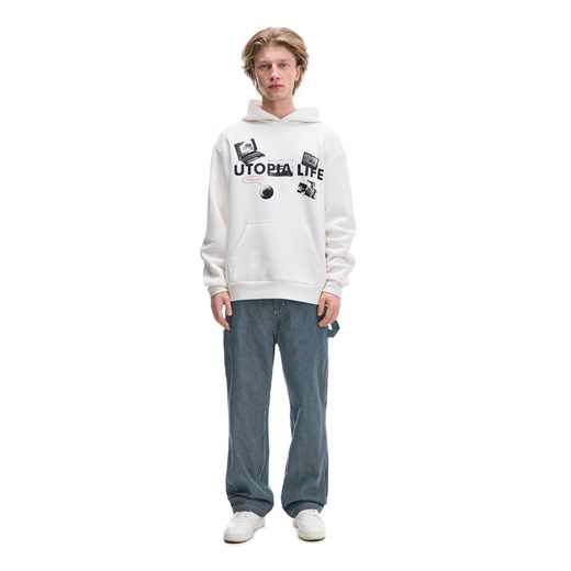 Cropp - Kremowa bluza z artystycznym nadrukiem - kremowy Cropp XXL Cropp