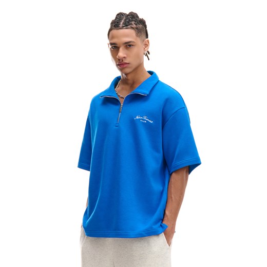 Cropp - Niebieska koszulka polo z zapięciem - niebieski ze sklepu Cropp w kategorii T-shirty męskie - zdjęcie 179505129