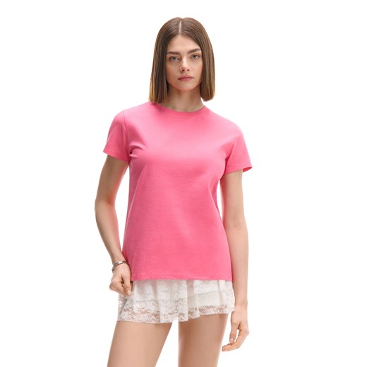 Cropp - Basicowa różowa koszulka oversize - różowy ze sklepu Cropp w kategorii Bluzki damskie - zdjęcie 179505139