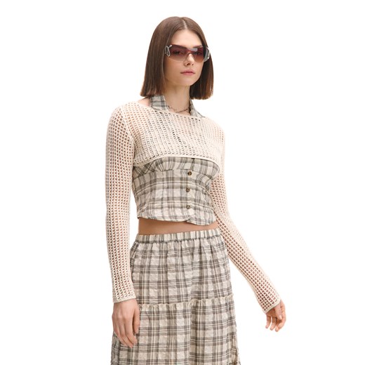 Cropp - Kremowy krótki sweter z siateczki - kremowy ze sklepu Cropp w kategorii Swetry damskie - zdjęcie 179505217
