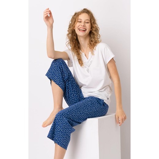 Key bawełniana piżama damska w kropki LNS 623, Kolor niebiesko-biały, Rozmiar S, Key ze sklepu Intymna w kategorii Piżamy damskie - zdjęcie 179508685