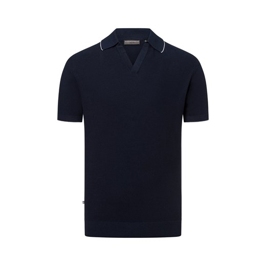 Finshley & Harding Męski sweter z krótkim rękawem Mężczyźni Bawełna granatowy wypukły wzór tkaniny ze sklepu vangraaf w kategorii Swetry męskie - zdjęcie 179510805