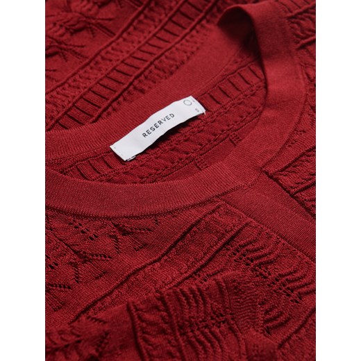 Reserved - Ażurowa bluzka z dodatkiem wiskozy - karminowy Reserved M Reserved