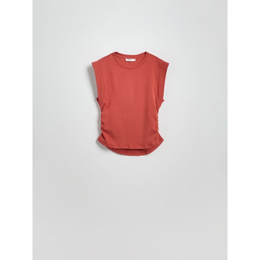 Reserved - T-shirt z ozdobnym marszczeniem - miedziany ze sklepu Reserved w kategorii Bluzki damskie - zdjęcie 179512216