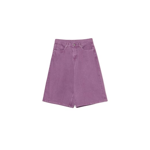 Cropp - Jeansowe szorty jorts z efektem sprania - fioletowy Cropp 34 Cropp