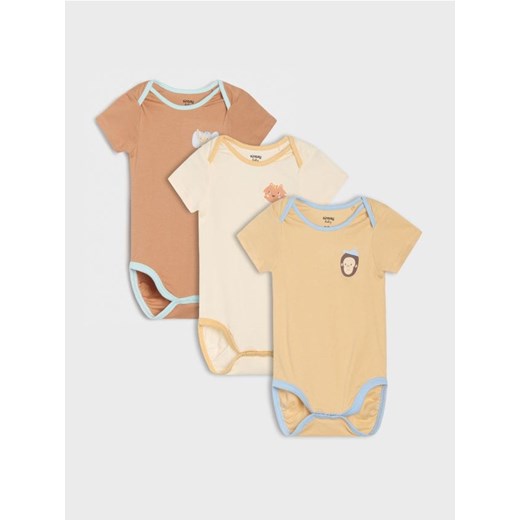 Sinsay - Body z prążkowanej, elastycznej dzianiny 3 pack - beżowy ze sklepu Sinsay w kategorii Odzież dla niemowląt - zdjęcie 179513825