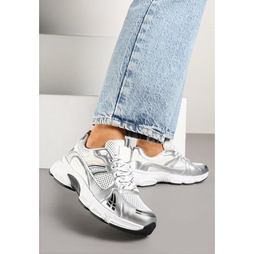 Srebrne Streetwearowe Sneakersy ze Wstawkami z Siateczki Deylisse ze sklepu renee.pl w kategorii Buty sportowe damskie - zdjęcie 179515209
