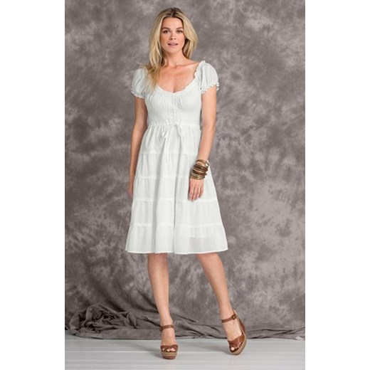 Sukienka biały halens-pl brazowy guziki