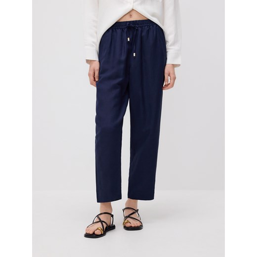 Reserved - Spodnie jogger z lnem - granatowy Reserved L Reserved