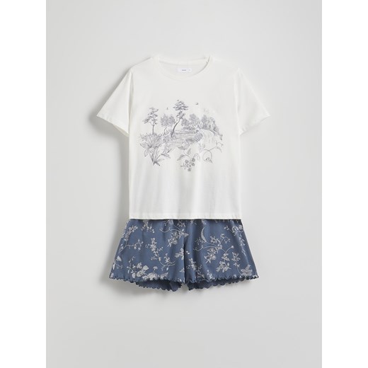 Reserved - Dwuczęściowa piżama z nadrukiem - granatowy Reserved S Reserved