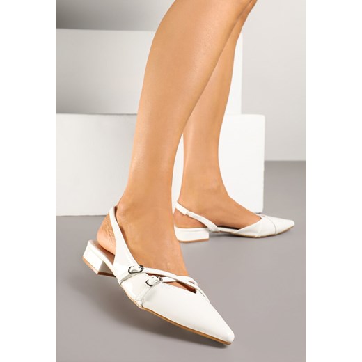 Białe Sandały Slingback z Ozdobnymi Paskami ze Sprzączkami Teniora ze sklepu renee.pl w kategorii Czółenka - zdjęcie 179526875