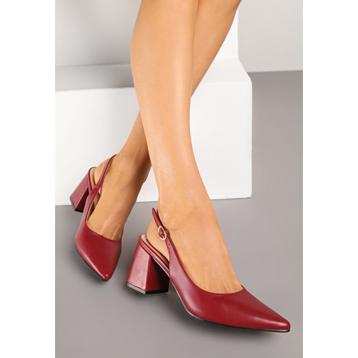 Bordowo-Czerwone Sandały Slingback na Słupkowym Obcasie Tenella ze sklepu renee.pl w kategorii Czółenka - zdjęcie 179526905