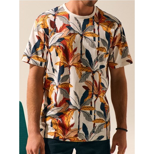 Sinsay - Koszulka z ozdobnym nadrukiem - kremowy ze sklepu Sinsay w kategorii T-shirty męskie - zdjęcie 179528267