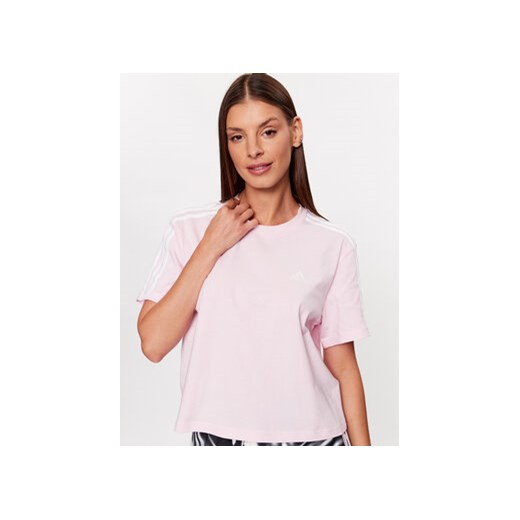 adidas T-Shirt Essentials 3-Stripes Single Jersey Crop Top IC0760 Różowy Loose S MODIVO