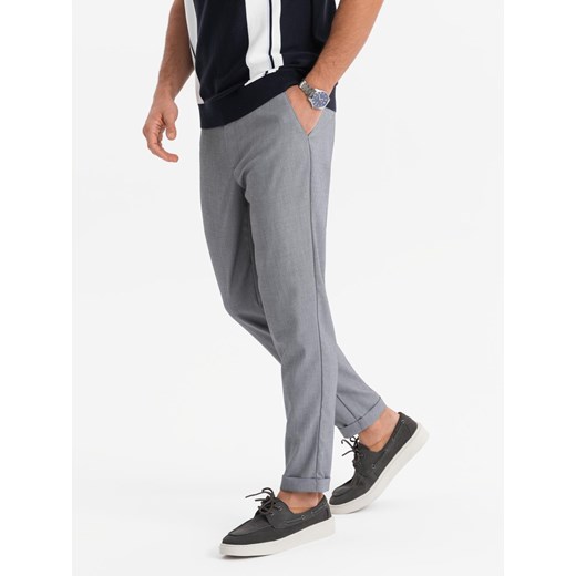 Spodnie męskie chino REGULAR FIT z gumką w pasie – szare V2 OM-PACP-0157 ze sklepu ombre w kategorii Spodnie męskie - zdjęcie 179529328