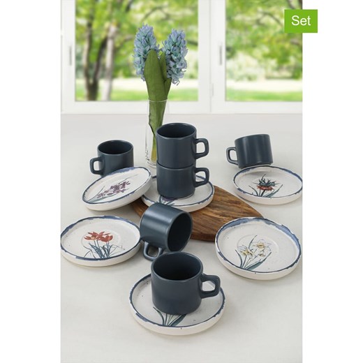 Violeta Home Filiżanki (6 szt.) w kolorze granatowo-białym ze wzorem do herbaty - 184 ml ze sklepu Limango Polska w kategorii Dzbanki i zaparzacze - zdjęcie 179530219