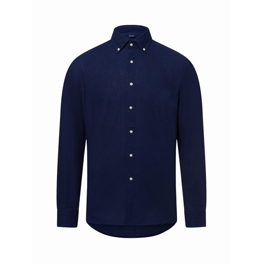 Nils Sundström Męska koszula casual z zawartością lnu Mężczyźni Modern Fit Bawełna granatowy jednolity ze sklepu vangraaf w kategorii Koszule męskie - zdjęcie 179532866